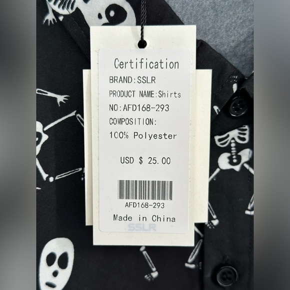 SSLR Skeleton Shirt Button Up Short Sleeve Causal Lightweight - Picture 4 of 4